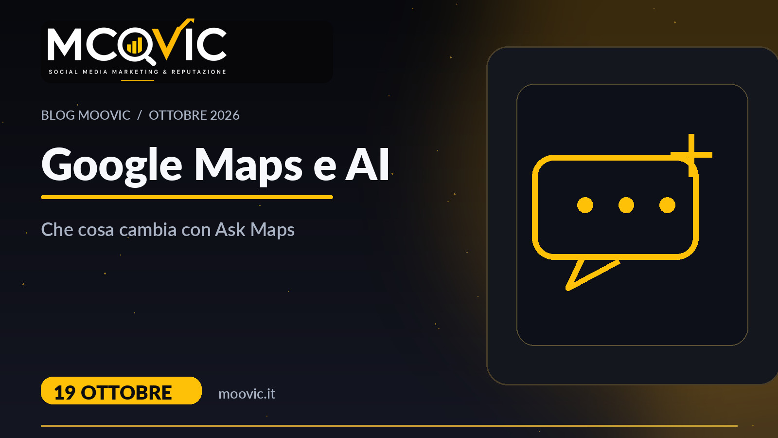 Google Maps e AI: che cosa cambia con Ask Maps, copertina Moovic con icona di conversazione