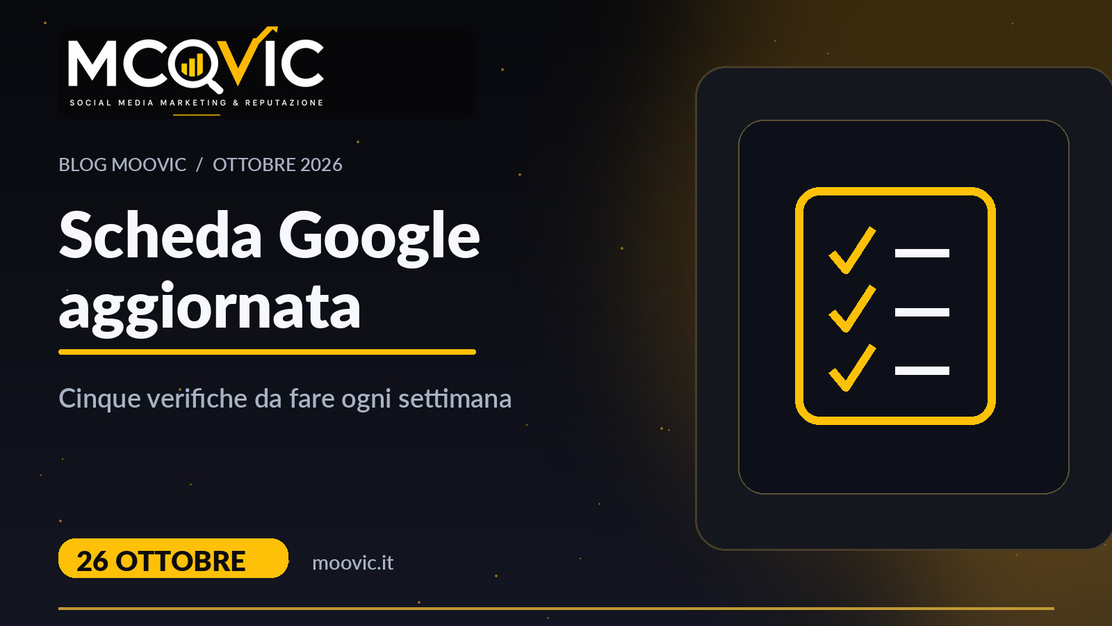 Scheda Google aggiornata: cinque verifiche settimanali, copertina Moovic